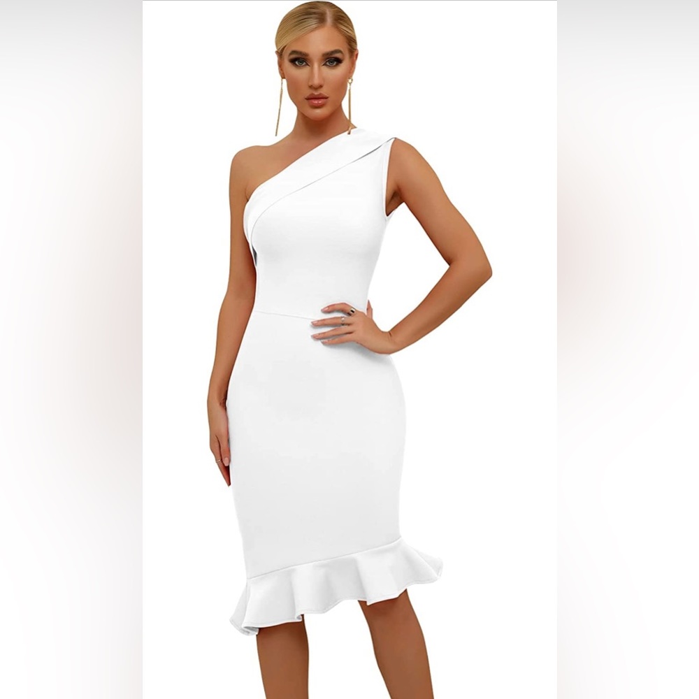 Womens Sexy One Shoulder Bodycon Bandage Dress Mermaid Cocktail Midi Dresses